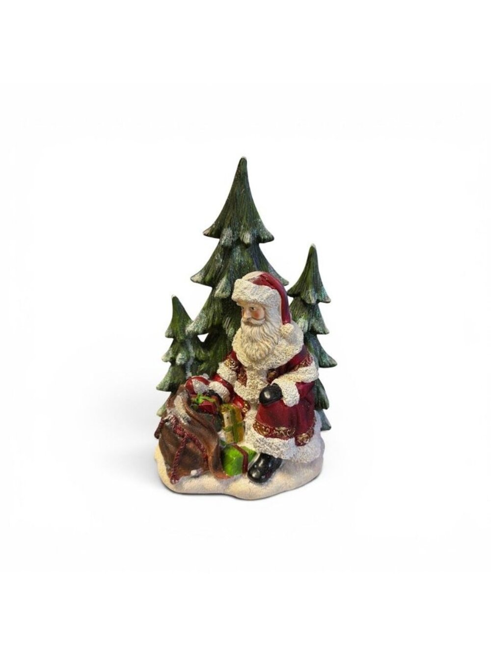 Santa Claus Figurine With Christmas Trees Hand-Painted Resin Holiday Decoration
